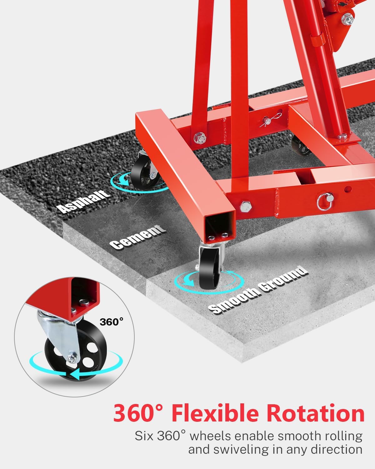 2-Ton Hydraulic Shop Crane Folding Engine Hoist with Lever, 4400Lbs Capacity w/6 Steel Casters - Heavy-Duty Portable Car Lift for Truck Engines, Boat Motors, Farm Equipment (Net Wt. 168 lbs)