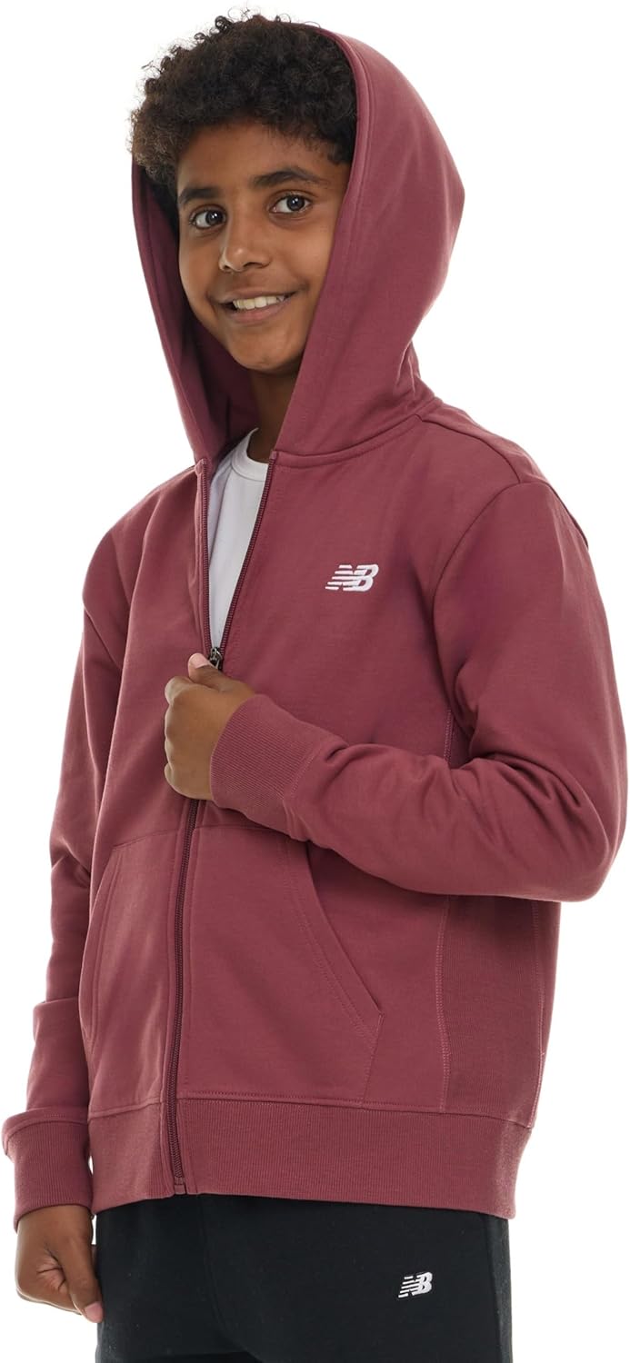 New Balance Boys Zip Up Hoodie  Full Zip Premium Cotton Blended Fleece Sweatshirt with Lined Hood, Comfortable Fit