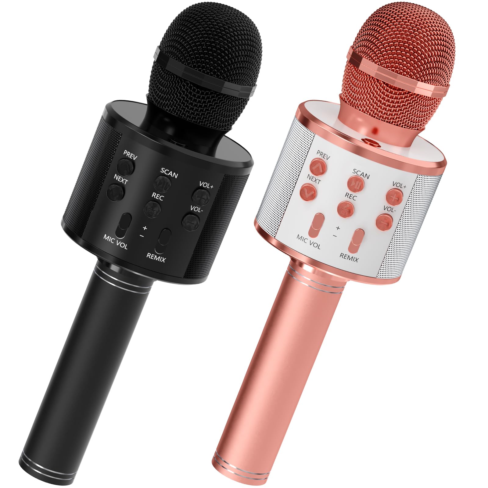 2 Pack Karaoke Microphone, Bluetooth Microphone for Singing, Wireless Microphones Toys for Girls Boys Adults, Portable Kids Microphone, 5 Year Old Girl Birthday Gift Ideas (Black & Rose Gold)