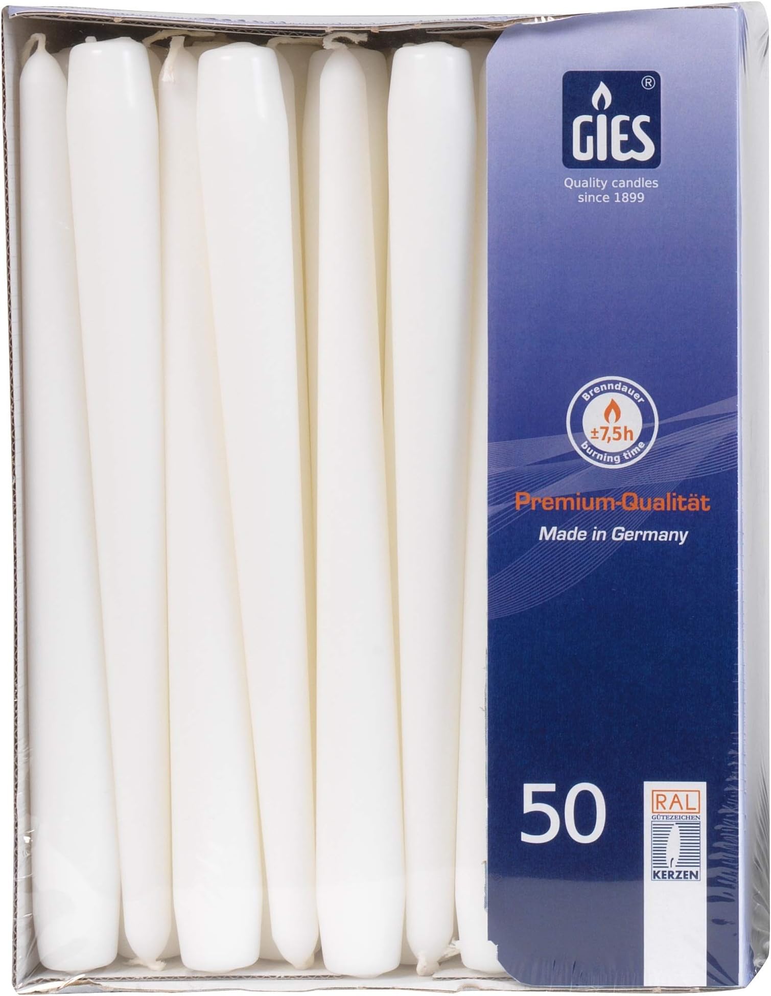 Gies 205-33900010 Taper Candles , 50 - pack , 245 x 23.5 mm , white
