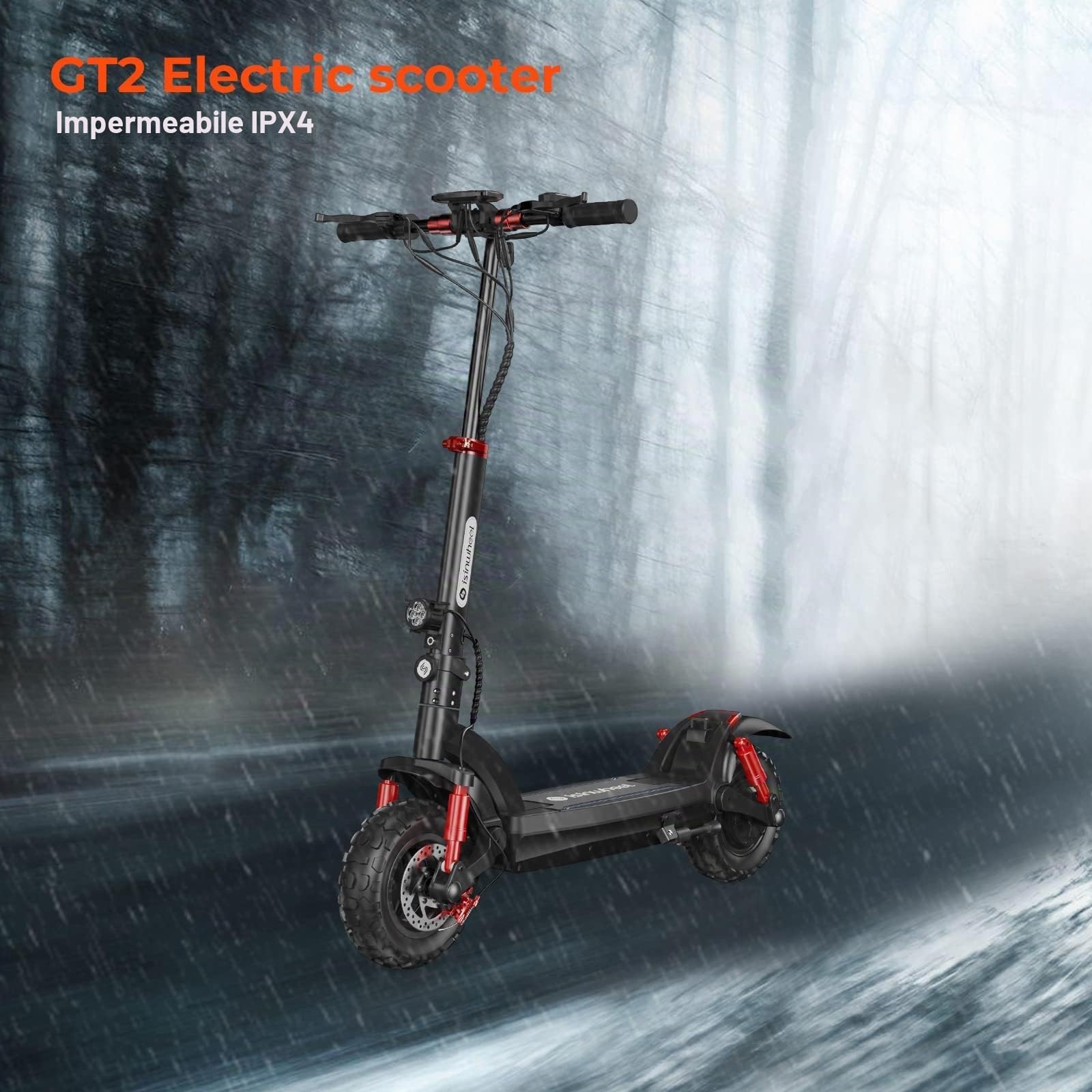 isinwheel GT2 Monopattino Elettrico Adulto Fuoristrada, Autonomia 60 km, Batteria 48V 15Ah, Ruote 11", Doppio Freno, Sospensioni Anteriori e Posteriori, Pieghevole, LED e Frecce, Carico 150 kg