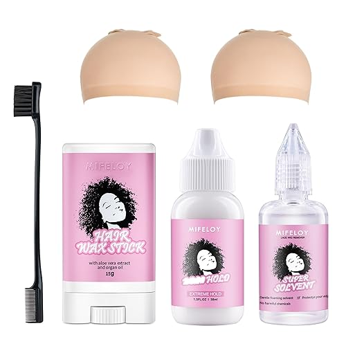 Juego de peluca de encaje frontal de 6 piezas, pegamento invisible de repuesto, removedor de pegamento de peluca, barra de cera para peinar, gorras disponible en Yaxa Guatemala