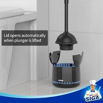MR.SIGA Toilet Plunger with Holder, Plungers for Bathroom Heavy Duty, Black