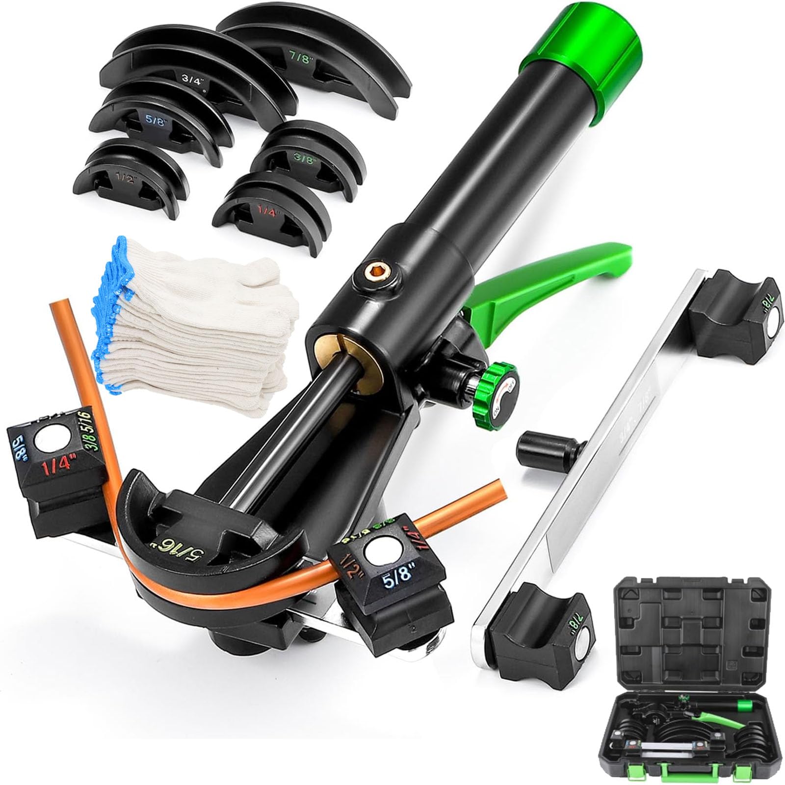 JXYQ Hydraulic Tubing Bender Kit, 1/4-7/8 Inch, Copper Tube Pipe Bender, 90° Bend, Forward/Reverse HVAC Bending Tool with 7 Aluminium Alloy Dies, for HVAC & Refrigeration Applications