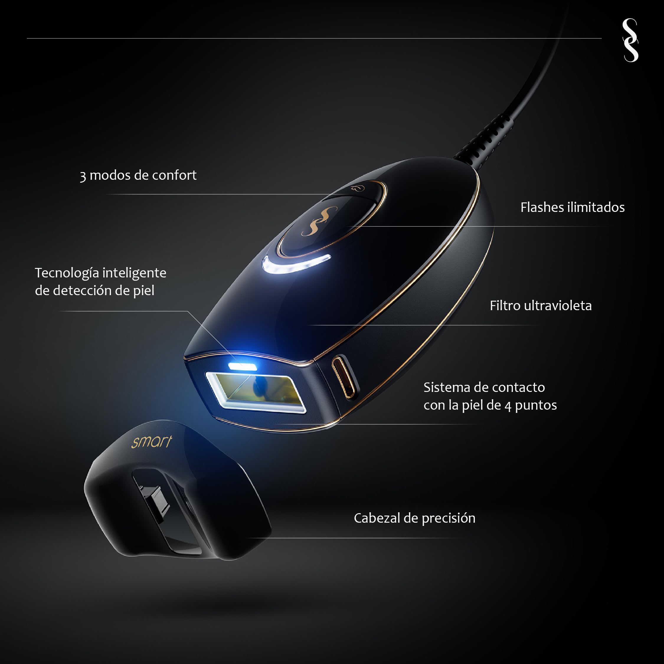 SmoothSkin Pure Mini: Depiladora De Luz Pulsada Compacta y Ultrarrápida. Reducción Del Vello En Cuerpo Y Rostro Para Mujeres Y Hombres. Con Cabezal De Precisión Y Sensor De Tono De Piel.