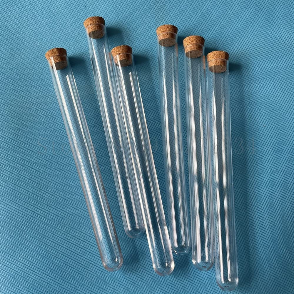 Tubos de Dnsayo 20ml Plástico 100pcs 15x150mm Suplementos de laboratorio escolar, plástico transparente Tubos de ensayo Viales con tapones de corchos, tubos de té con aroma vacíos, regalo de ducha nup
