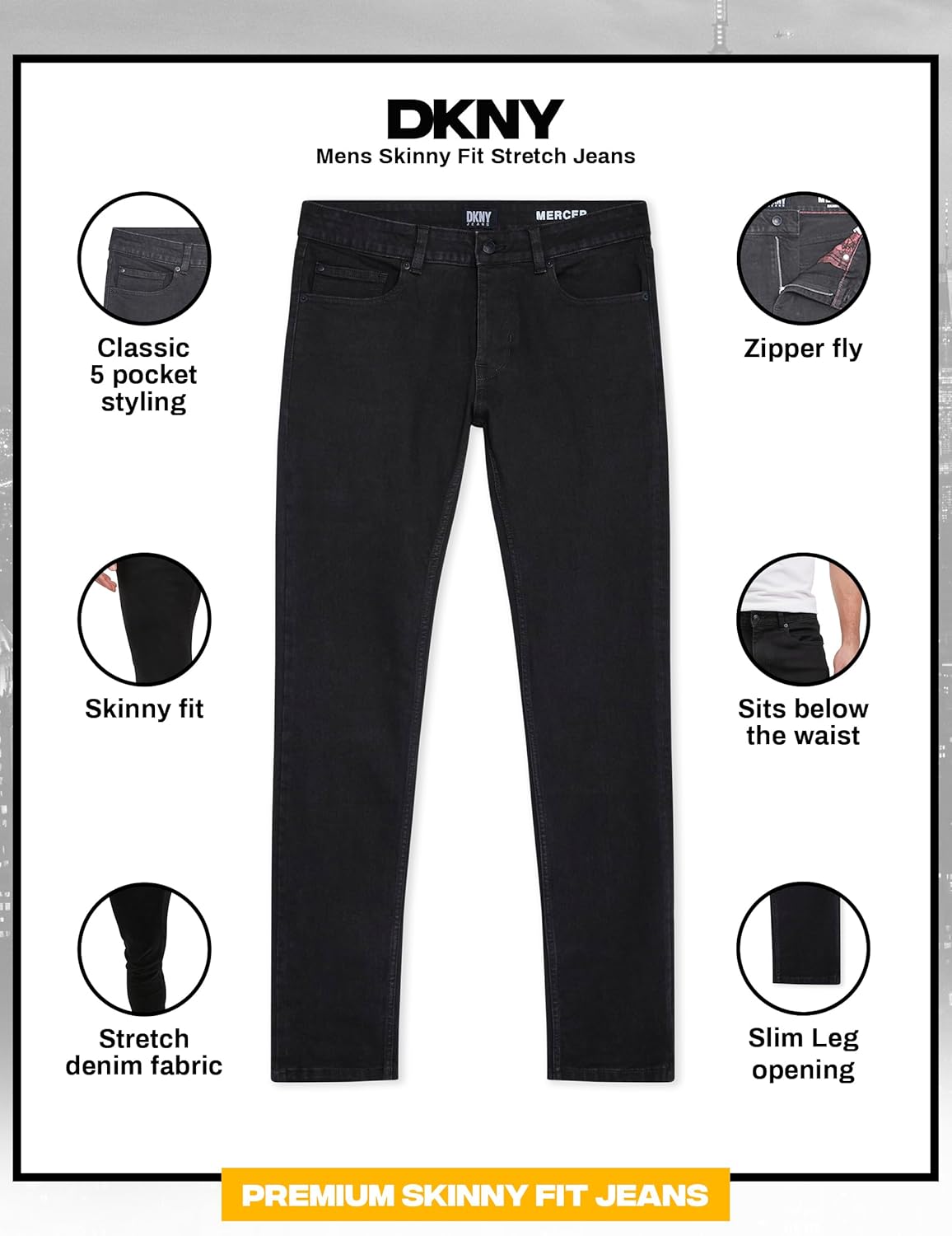 DKNY Men's Skinny Jeans - Premium Soft Stretch Denim Pants | Skinny Fit Jeans for Men