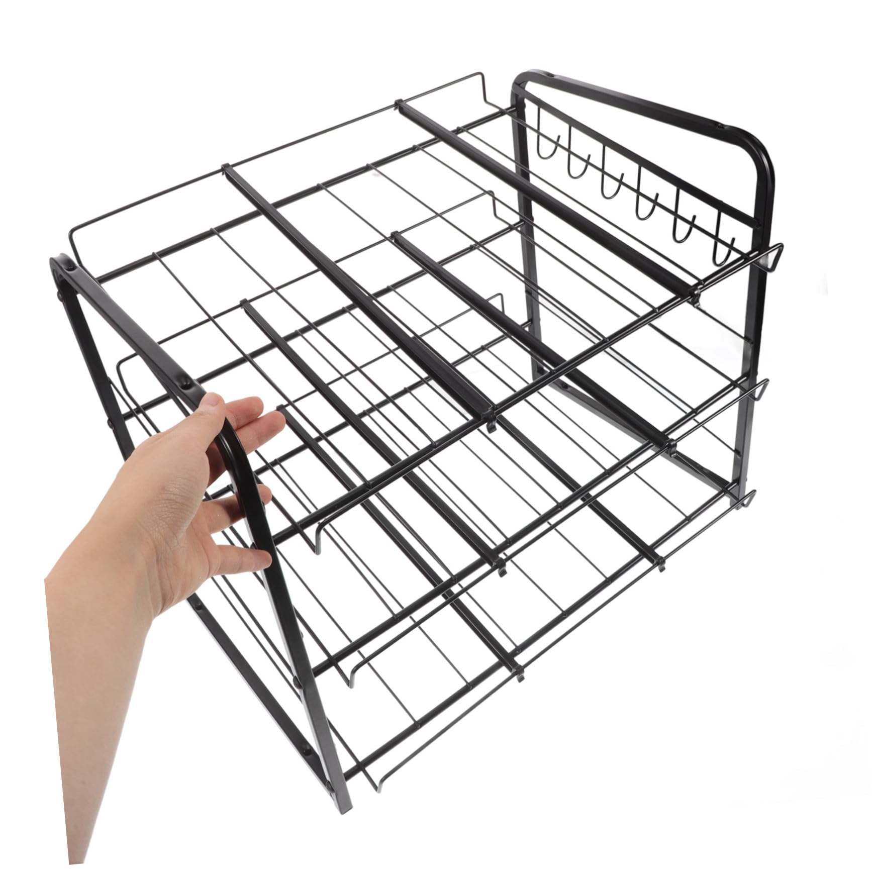TOPBATHY Organizador de Latas Estante Apilable de 3 Niveles de Acero Inoxidable Negro, Dispensador Ajustable para Latas y Snacks para Encimera y Despensa