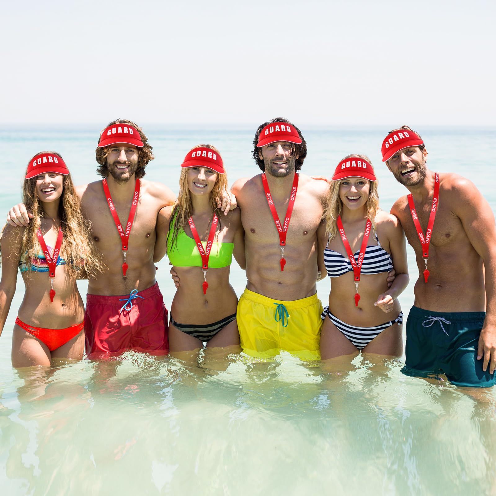 Juegos de sombrero de visera de guardia, silbatos de emergencia con cordón, sombrero de guardia rojo, gorras de visera para hombre y mujer