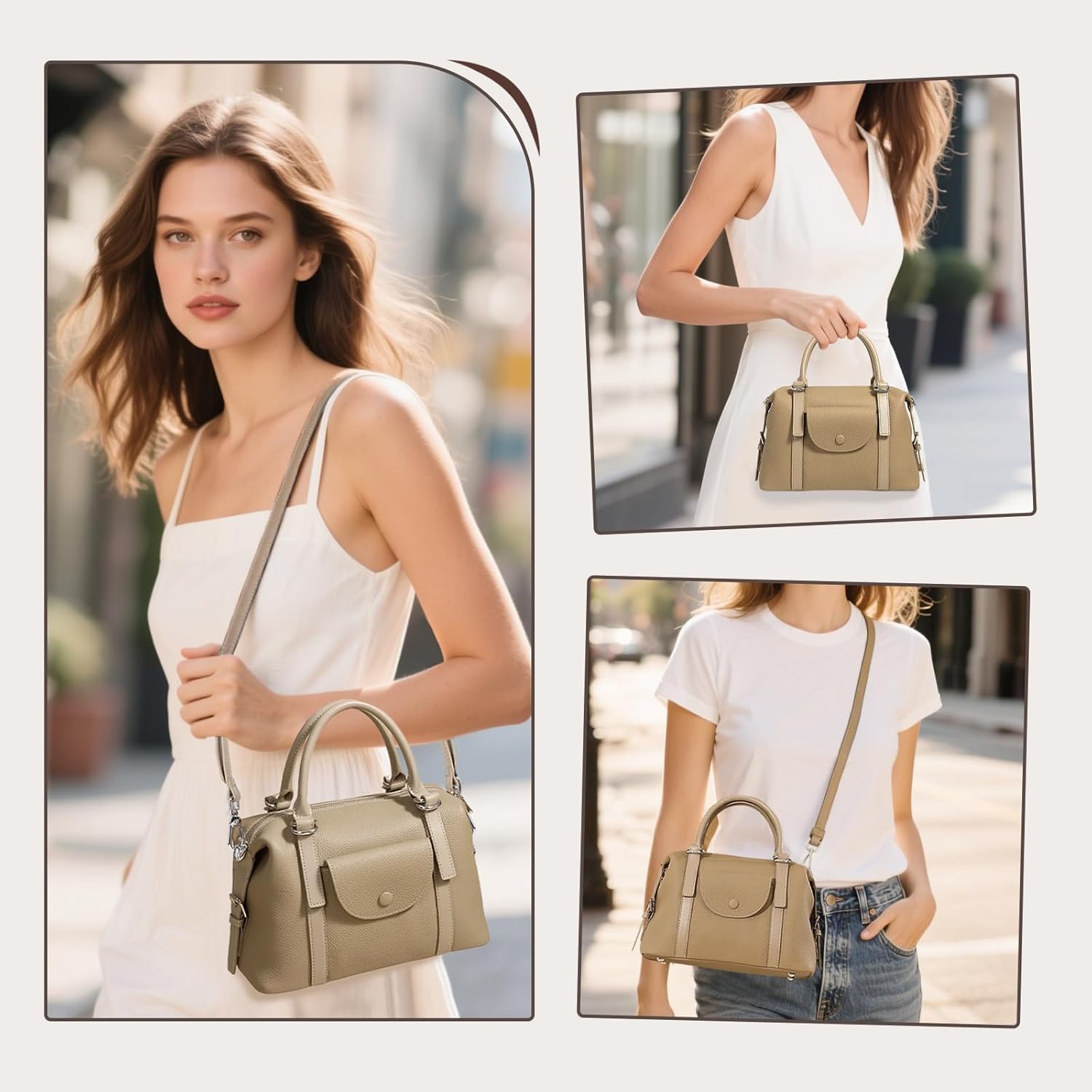 Genuine Leather Handbags for Women, Crossbody Bag Satchel Bag with Adjustable Detachable Strap - Image 2