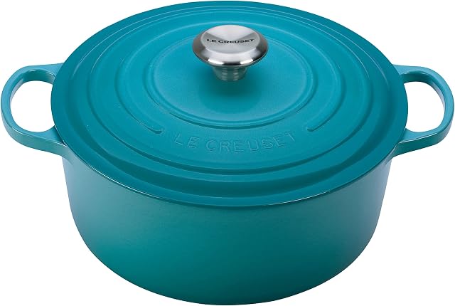 Le Creuset Signature emaliowane, żeliwne, okrągłe naczynie do zapiekania z pokrywką, 28 cm, 6,7 l, turkusowe, 211772817
