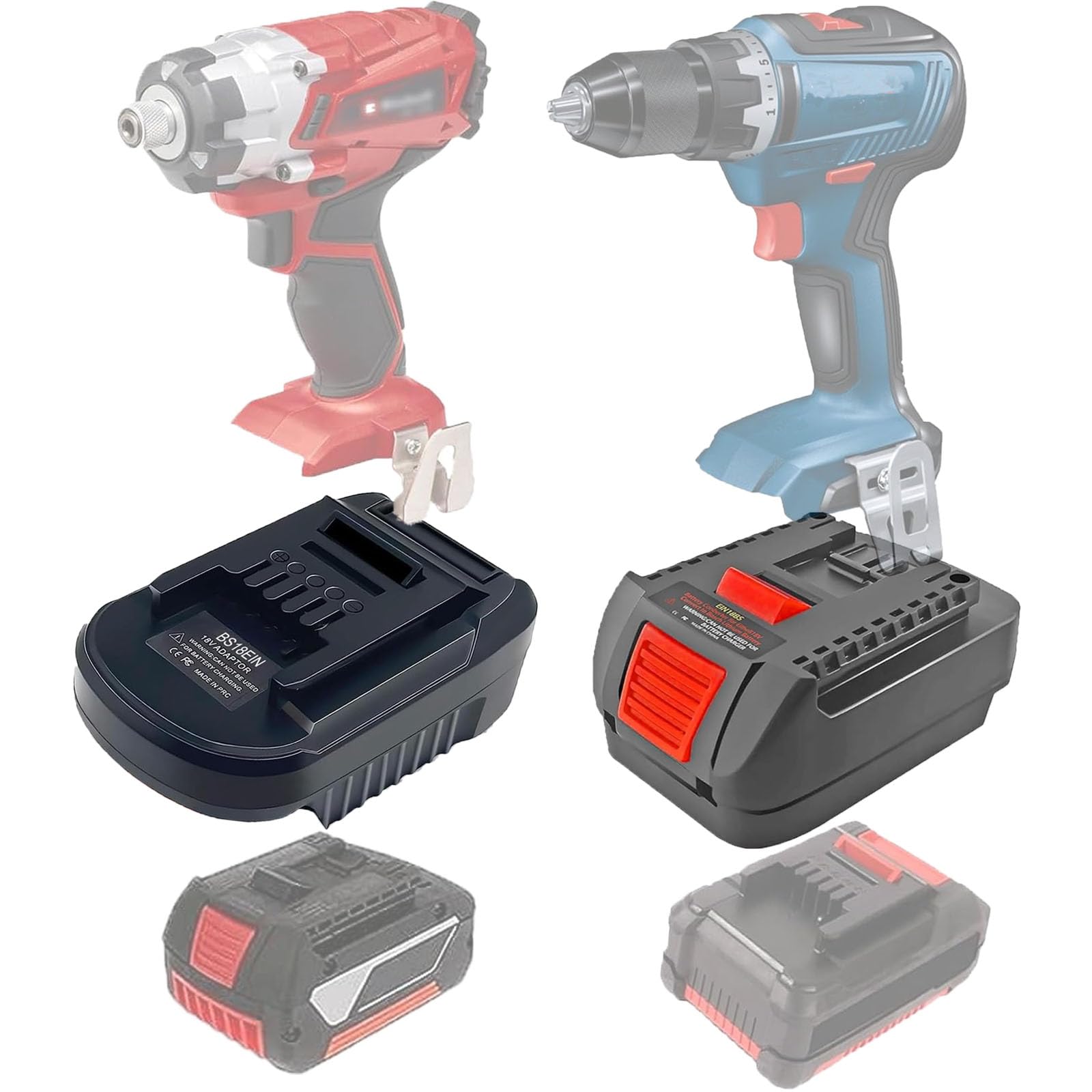 Adattatore Per Batteria Einhell/Bosch 18V | 2 Pezzi Convertitore Per Elettroutensili | Facile E Sicuro