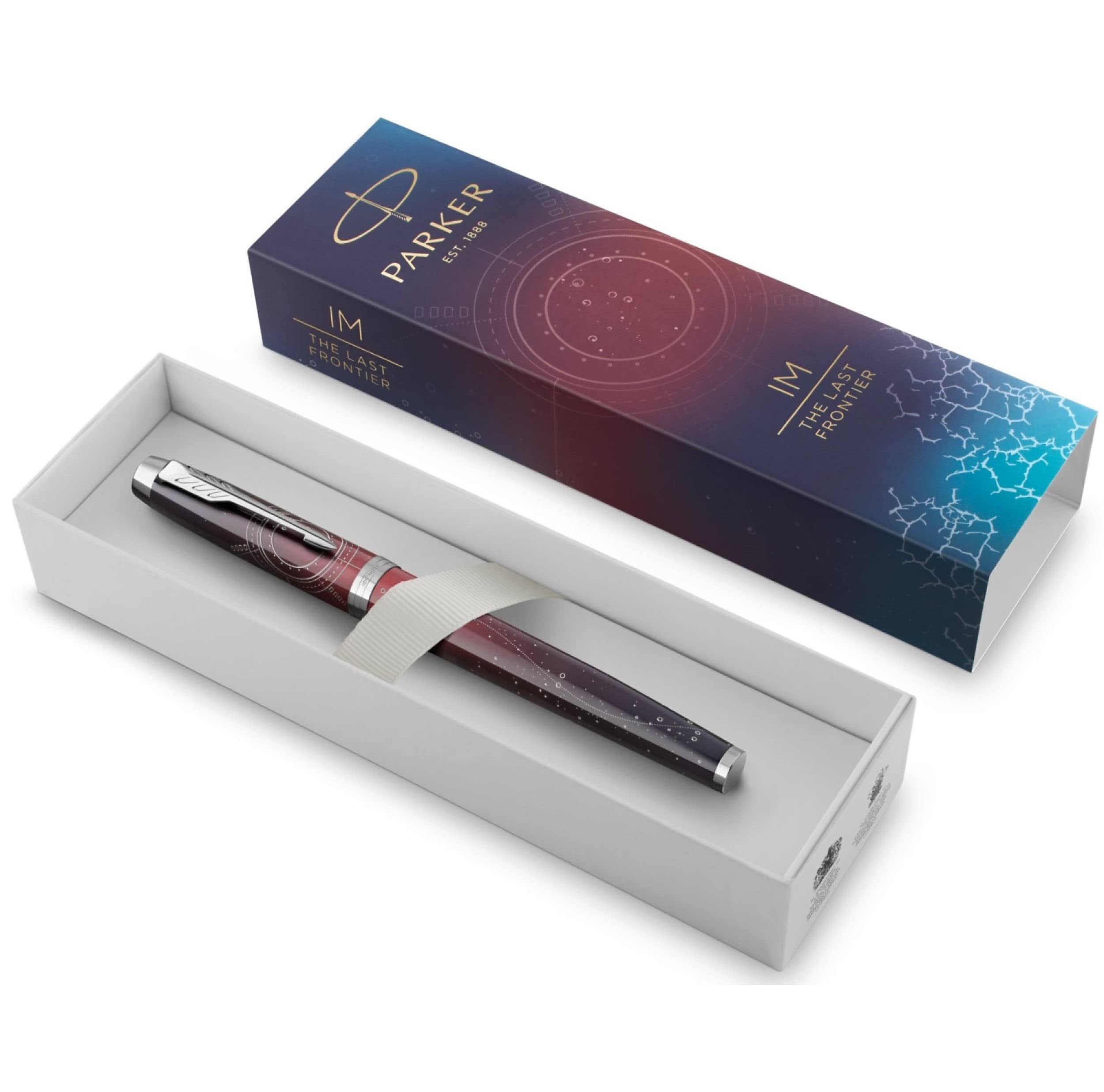 Parker IM Premium Portal, pluma estilográfica, gradiente rojo, pluma fina, tinta azul, caja de regalo