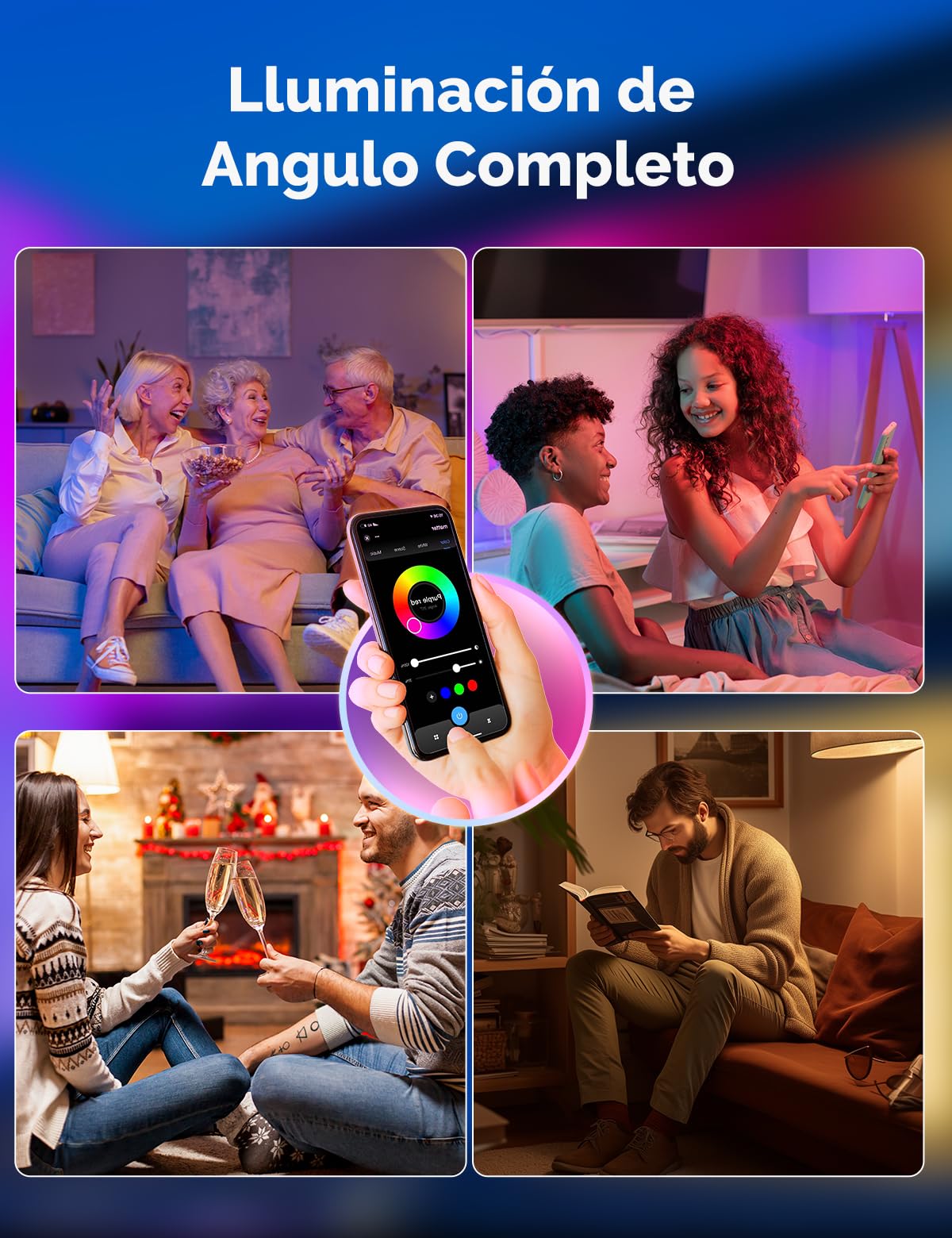 MOES Bombilla Inteligente Led gu10 Wifi y Matter, RGB 2700K-6500K Regulable Calida/Blanco Frio, Compatible Con Alexa/Google Home,Apple HomeKit,Smart Things, Paquete de 4