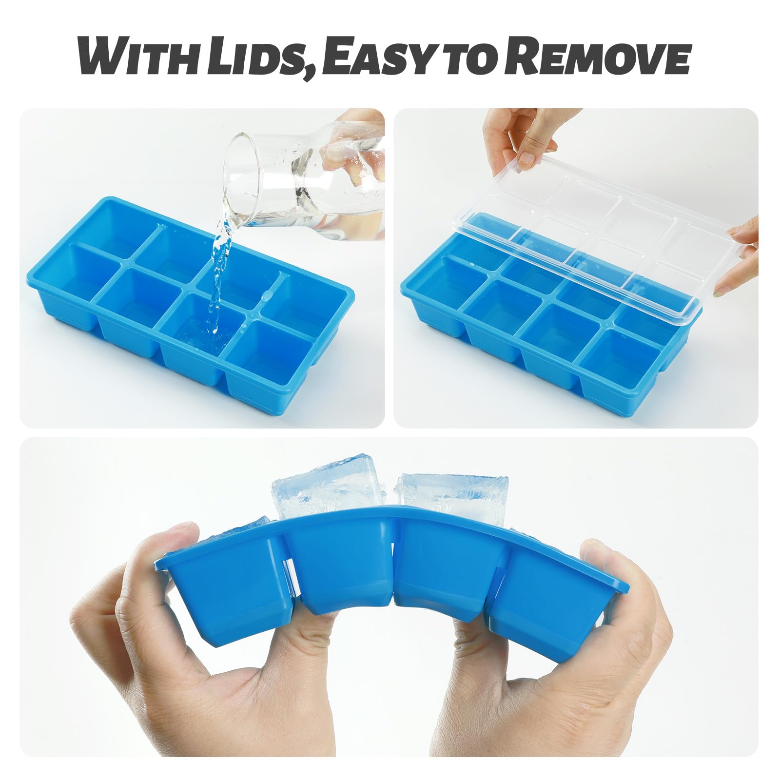 Stampo Ghiaccio Grande JRISBO 4.5cm - 2 Vaschette Silicone Con Coperchio, Senza BPA - Foto 6