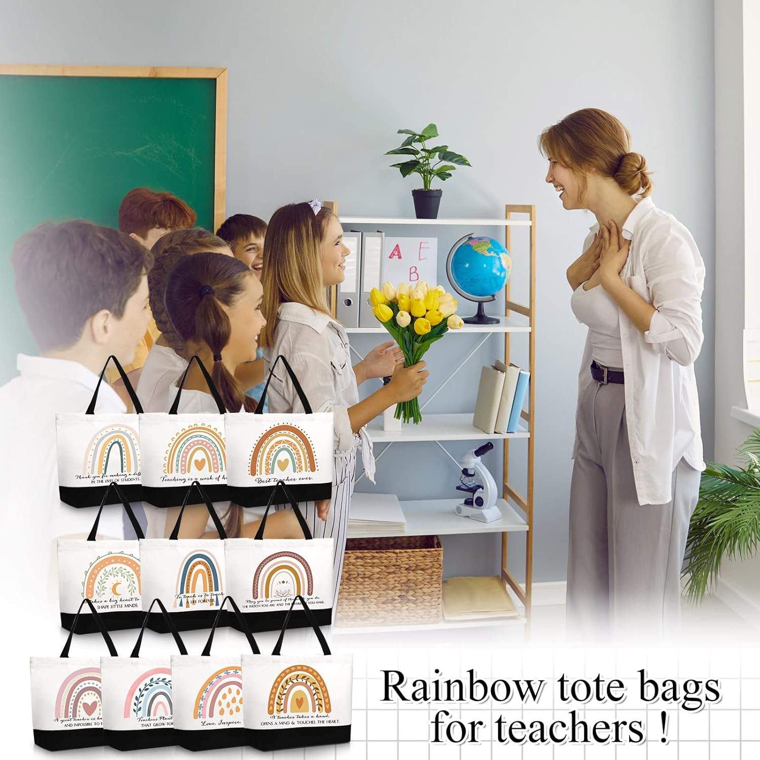Sieral 10 Pcs Rainbow Canvas Tote Bag Teacher Appreciation Gift Bulk Retirement Thank You for Women(Cute Style) - Image 6