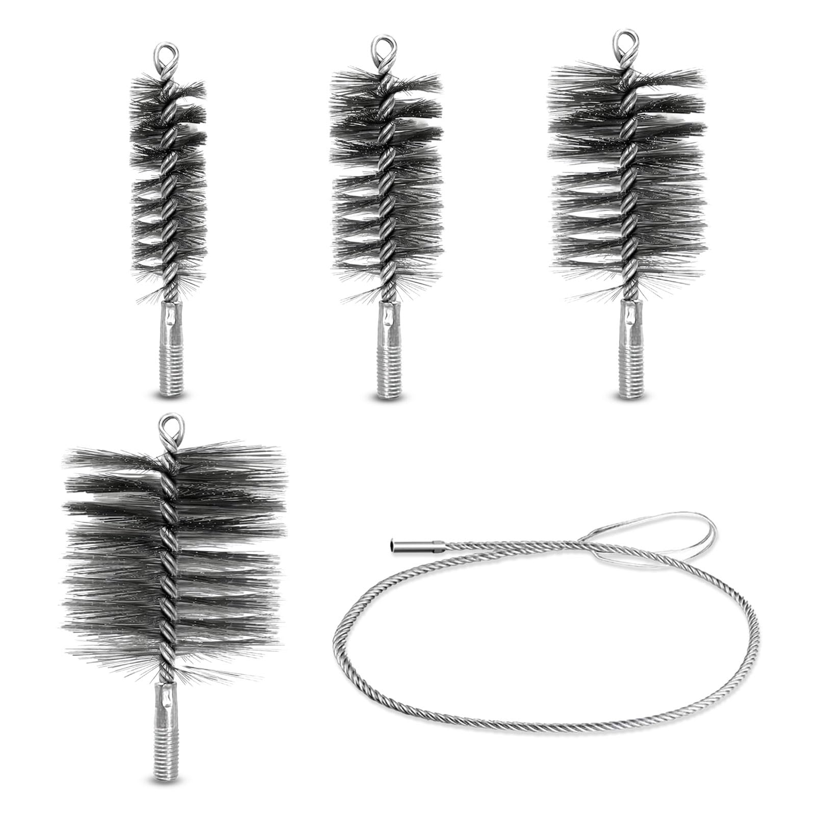5 Piece Stove Pipe Brush Set for Chimney and Boiler Cleaning, Includes Brushes in Sizes 30mm, 50mm, 80mm and 150mm for Pipe and Chimney Cleaning