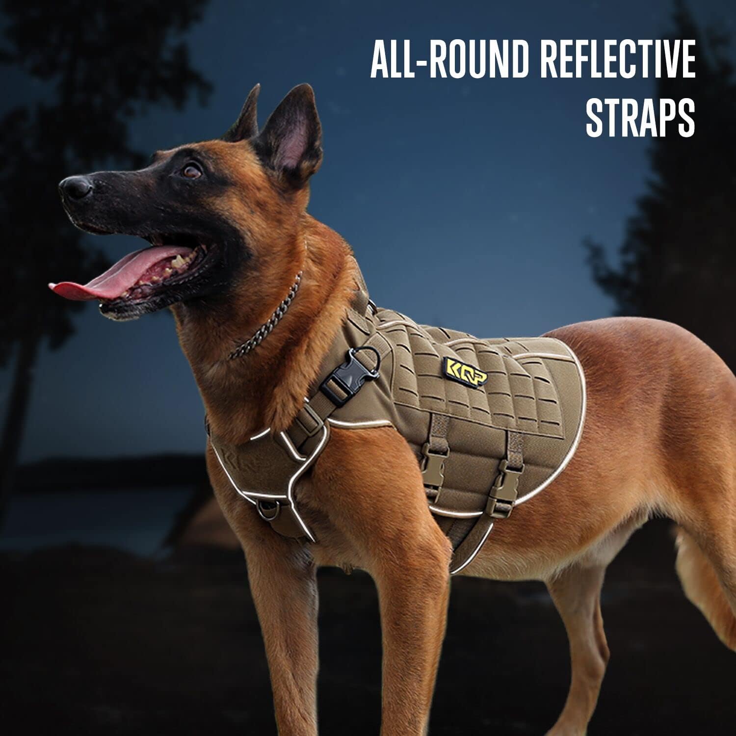 Medium Dog Harness, Metal Coyote Brown, Tactical Dog Vest with Molle System, No Pull Design, Adjustable, for Large Dogs, Service Dog