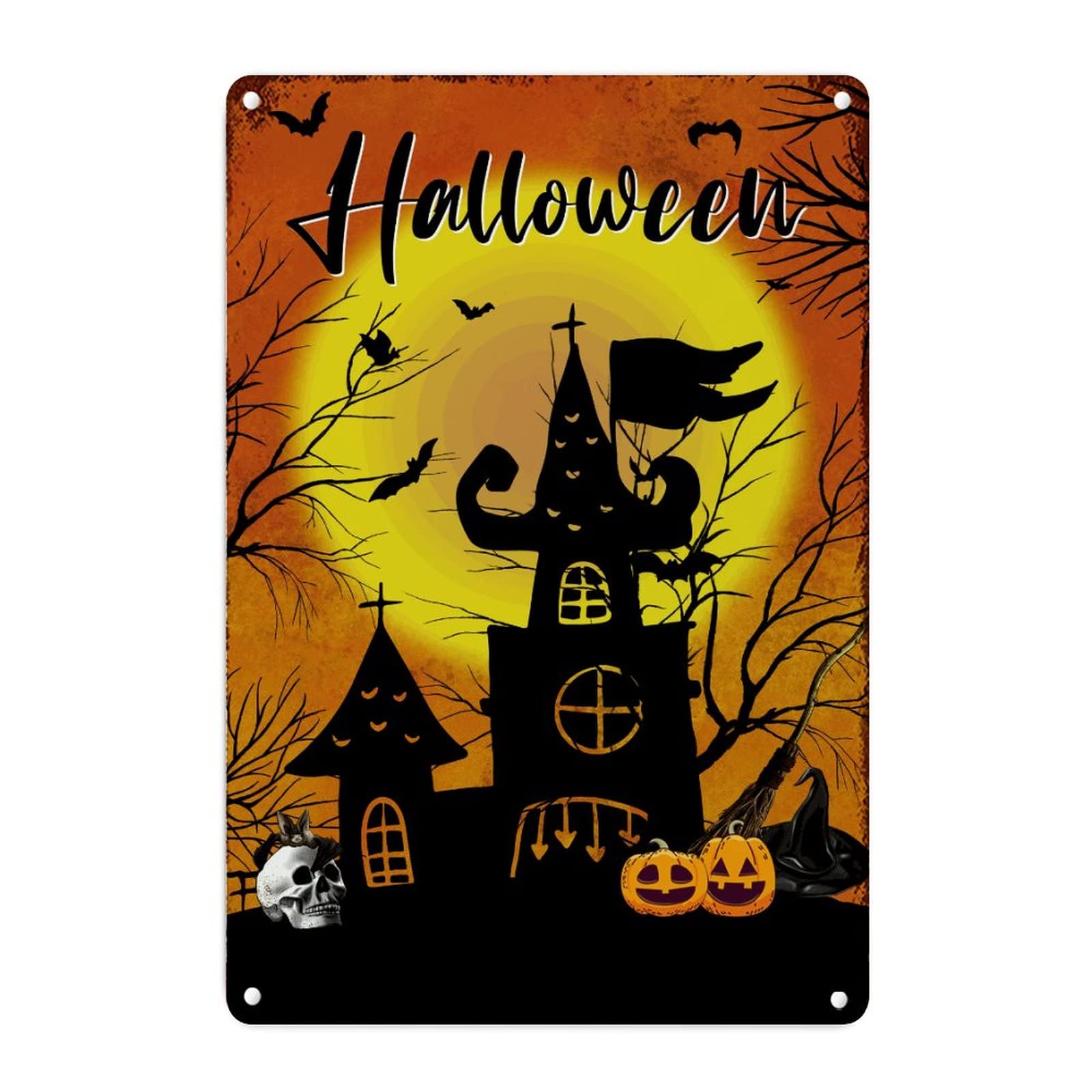 Plaque en métal Halloween citrouille effrayante déco murale rétro 45x30 cm
