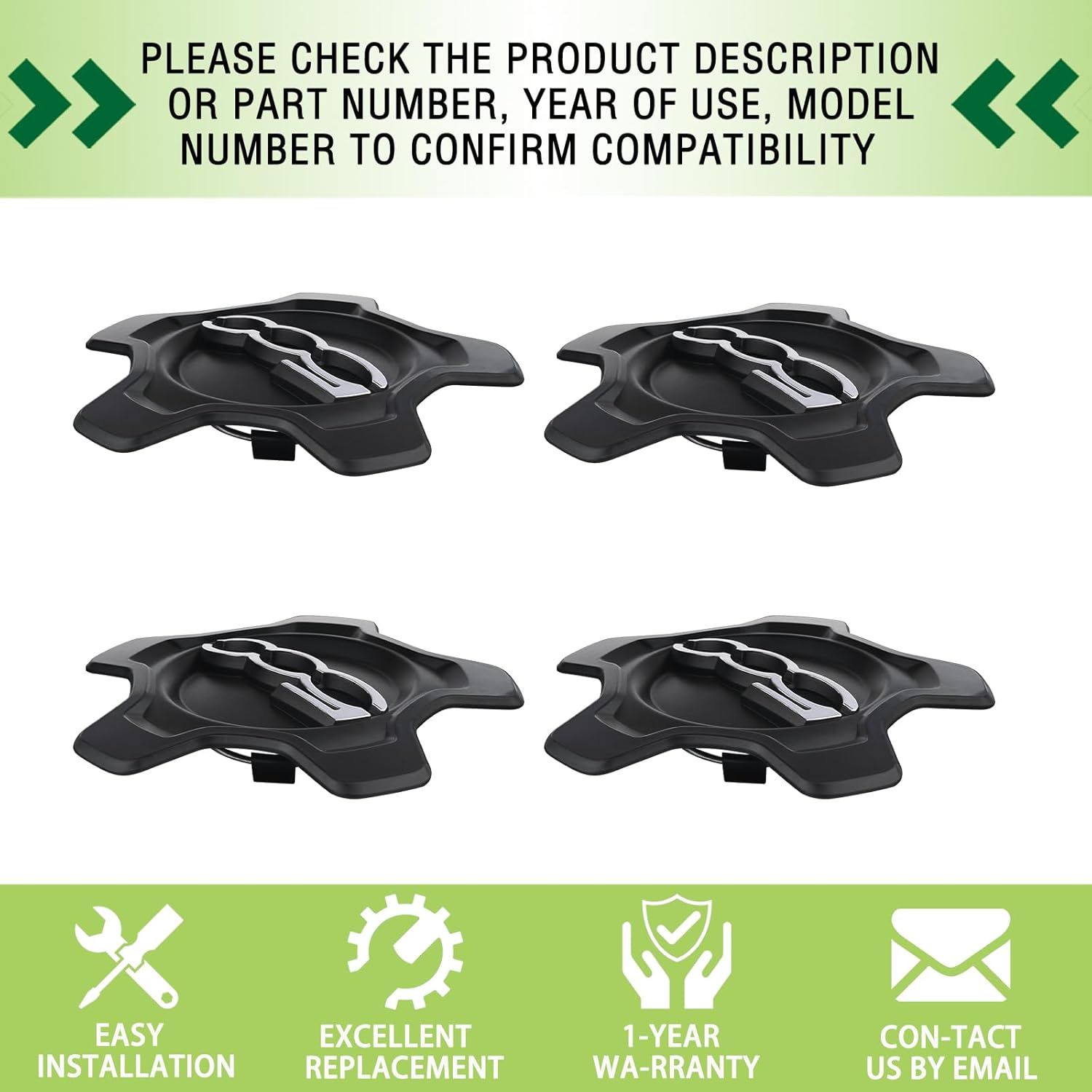 Wheel Center Cap Cover Black 4pcs Compatible with 2016-2022 Fiat 500X Replaces 6AN68LXHAA