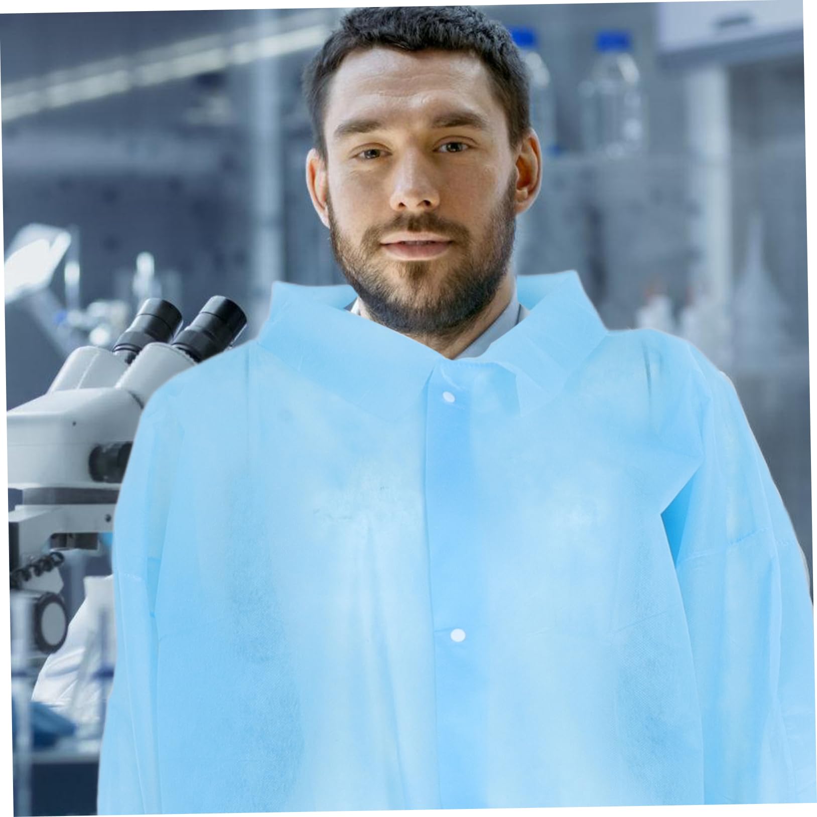 SHINEOFI Camice da Laboratorio Monouso Non Tessuto Blu, Confezione da 10 Pezzi, Facile da Indossare e Adatto a Molteplici Usi in Ambienti di Lavoro