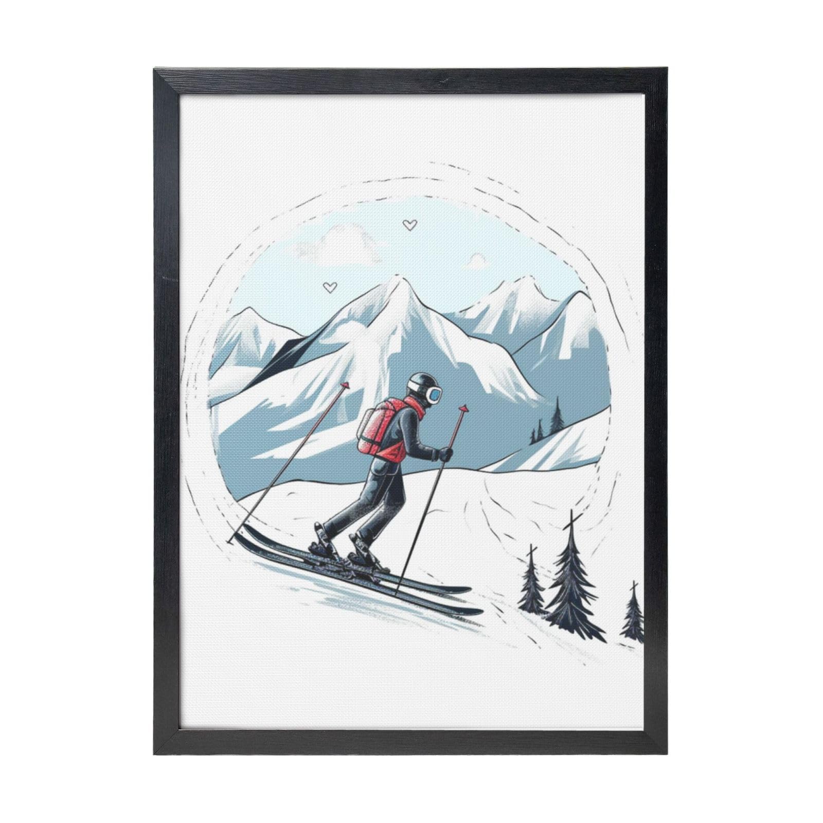 Framed Wall Art - Decorative Canvas Painting Skiing Theme Pictures Poster Aesthetic Modern Prints Artwork for Bedroom Office Wall Decor Ready To Hang 12x16 in
