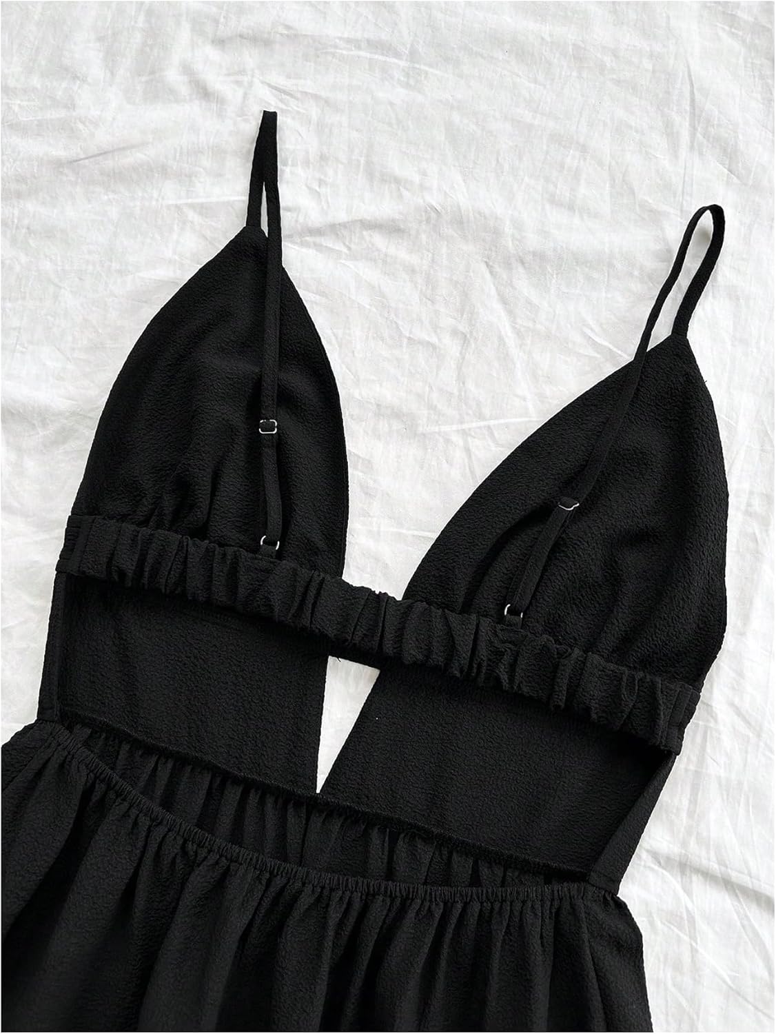 Women's Summer Backless Ruffle Mini Dress Cut Out Deep V Neck A Line Flowy Beach Vacation Dresses - Image 3