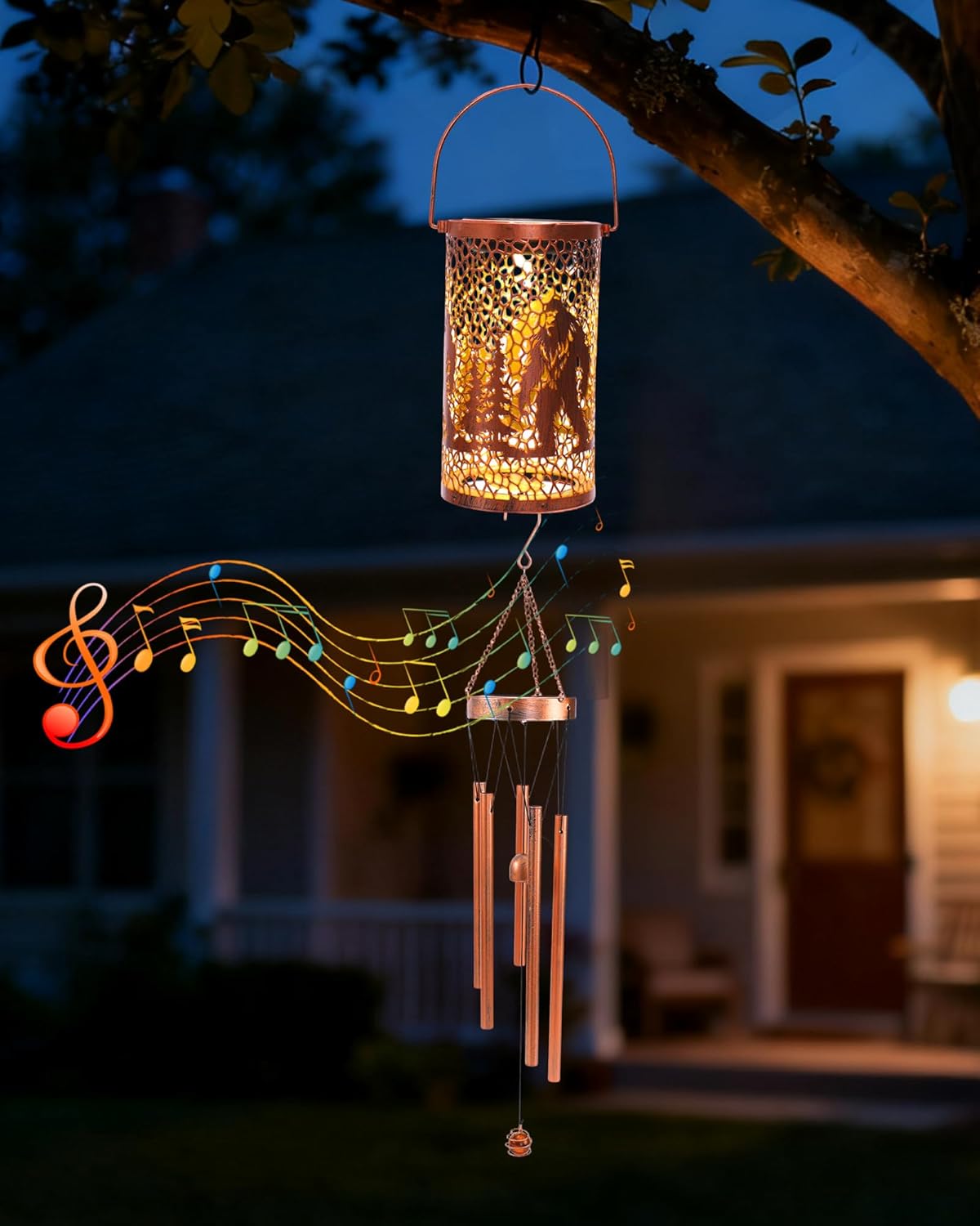 Solar Wind Chimes for Outside - Bigfoot Gifts Metal Windchimes with Solar Lanterns Sasquatch Outdoor Hanging Decor Garden Patio Yard Decoratoin Christmas Birthday Gift for Women Mom Grandma - Image 4