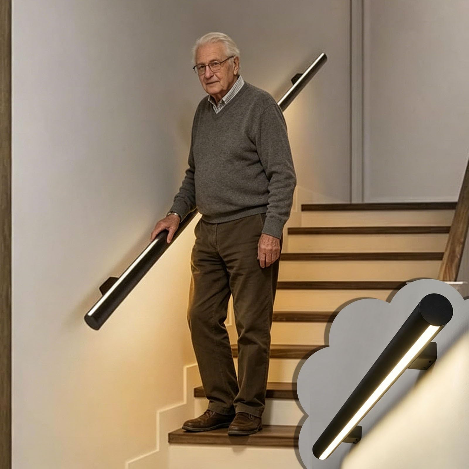 Éclairage LED pour main courante avec kit de rampe d'escalier automatique