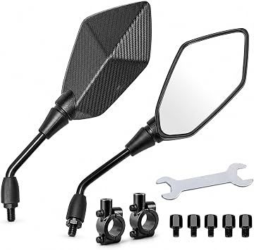 Universal Motorcycle Convex Rear View Mirrors, With 10mm Clockwise Bolt, 7/8" Handle Bar Mount Clamp Compatible with Bike, Motorcycle, Scooter, Atv, Etc. Carbon Pattern