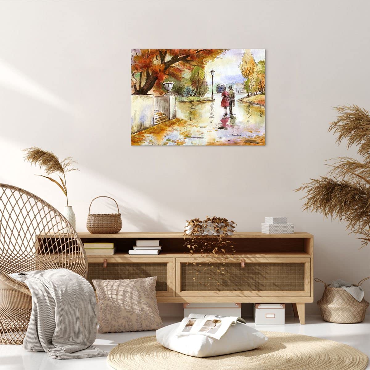 Moderne Impression Sur Toile Météo Pluie Automne Parc Image Tableau Decoration Murale 95x80cm Deco Cadre Décoration Salon Chambre Triptyque 3 Parties Tableaux Decoratifs Muraux Art Wall CB95x80-2914