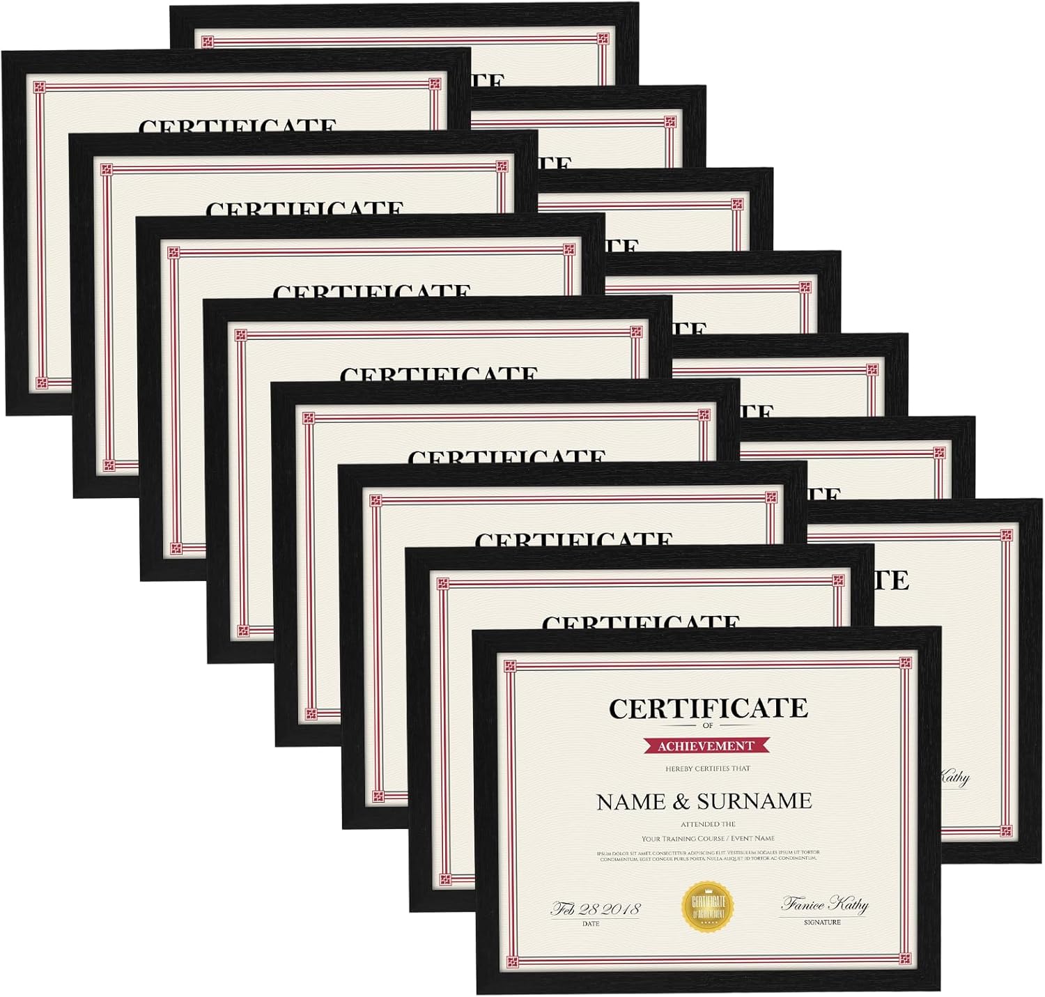 Giftgarden 8.5x11 Wooden Picture Frame Set of 15, Black 8.5 by 11 Certificate Frames for Award Document Diploma Wall or Tabletop Display