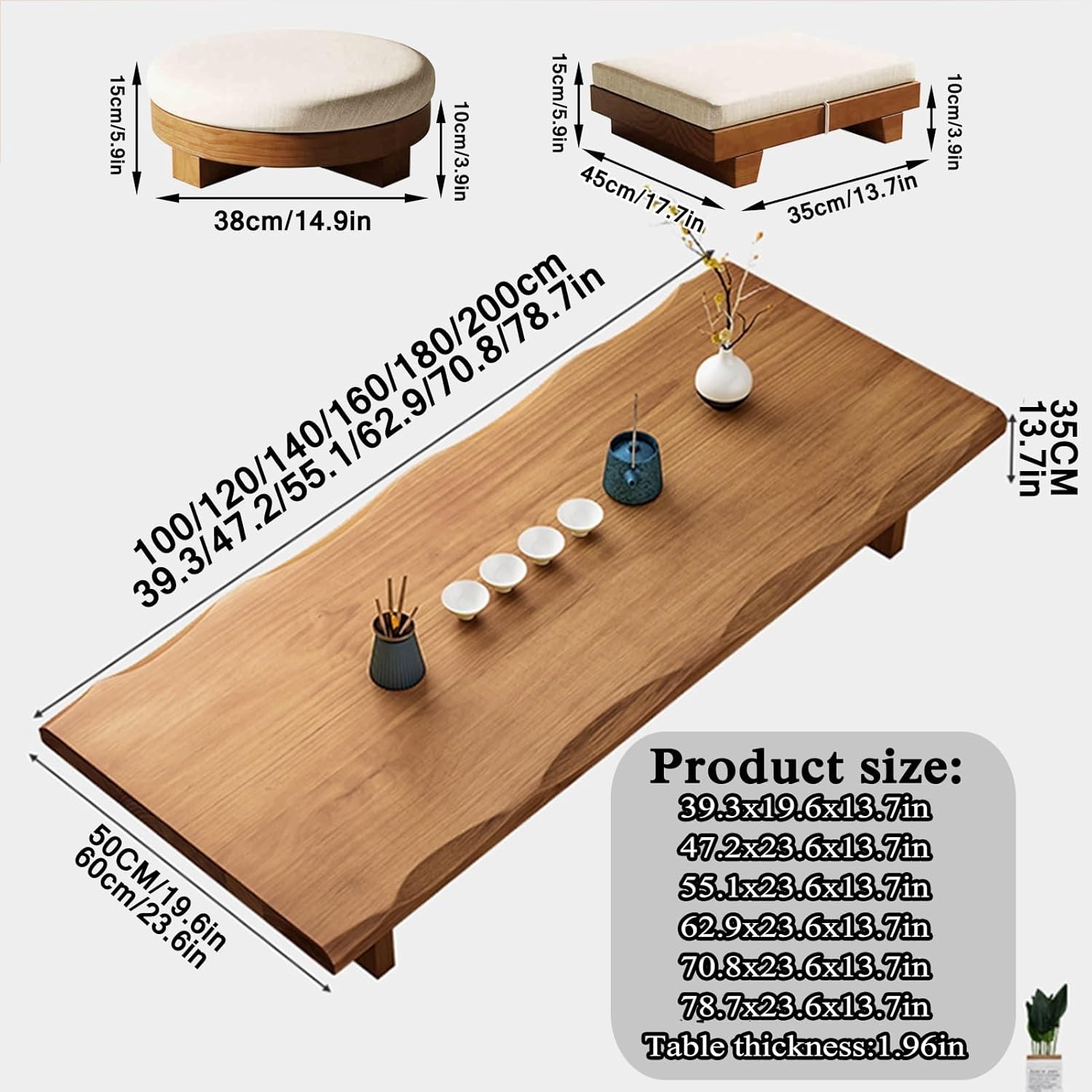 Solid Wood Japanese Low Floor Table Meditation Floor Sitting Altar Table for Living/Tea/Reception Room(Brown,47.2x23.6x13.7in)