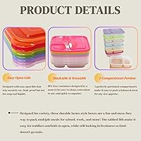 Vista 4 de WEEK NINE Bento - Loncheras reutilizables con 3 compartimentos para la escuela, el trabajo y los viajes, juego de 7
