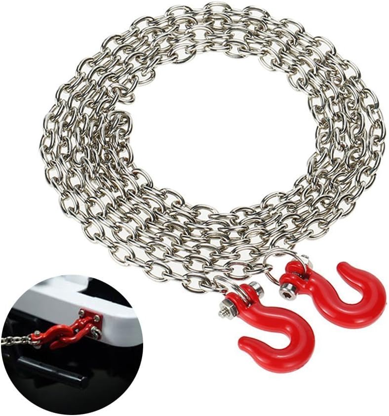 LAFEINA Metal Trailer Hook and Chain for 1/10 D90 Axial SCX10 RC Rock Crawler Car Decor Accessories(Red)