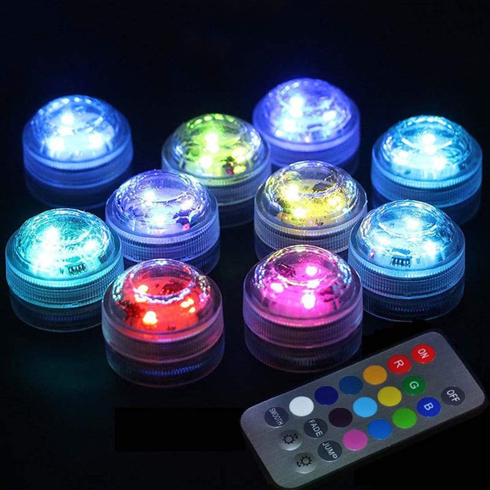 Luces Para Estanques 10pcs sumergible DIRIGIÓ Luces luces impermeables con control remoto for la ducha de jarrón que funciona con la batería de la batería que cambia el cambio de color for Pascua Hall