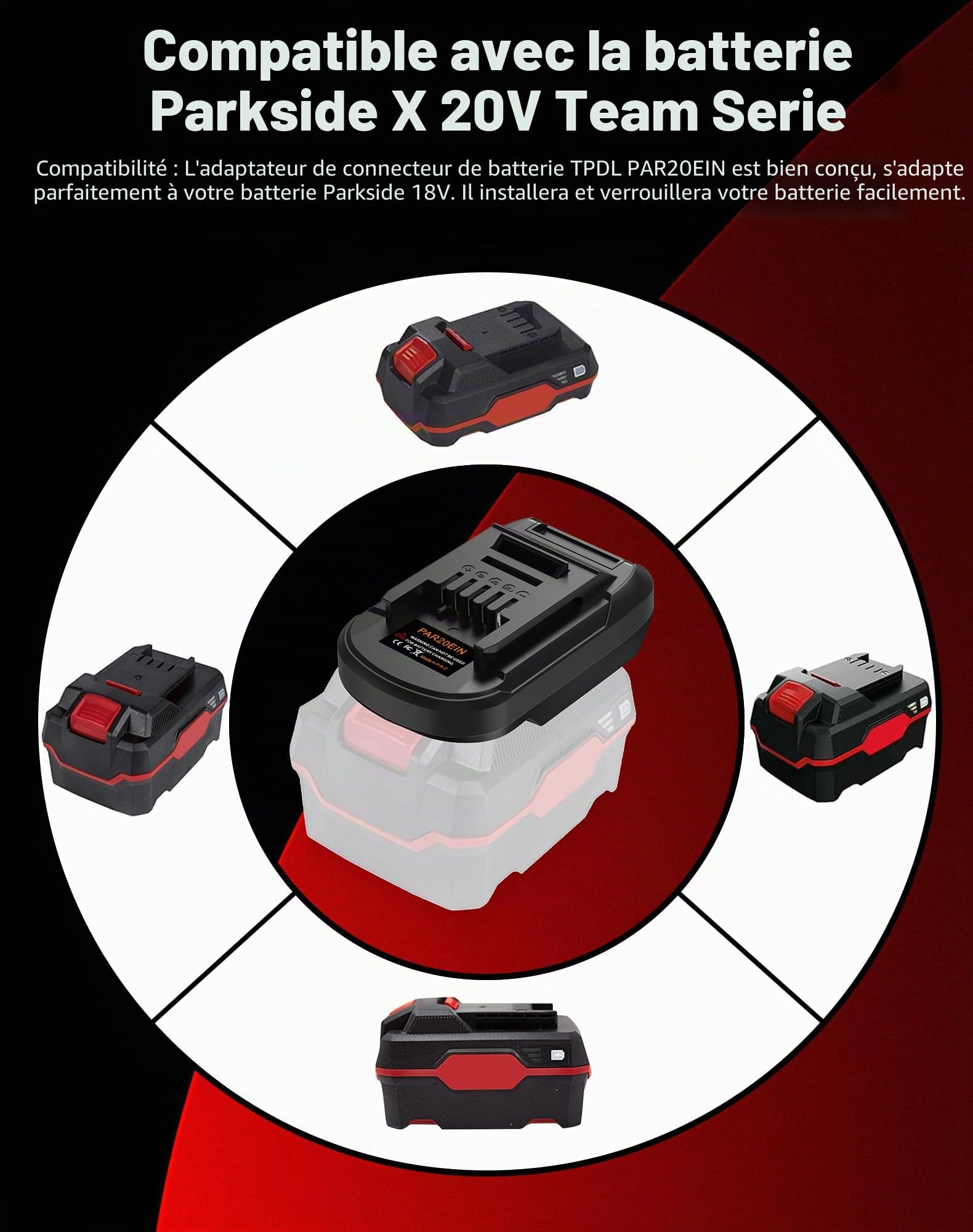Adaptateur de batterie pour Parkside 20 V compatible avec batterie Einhell 18 V