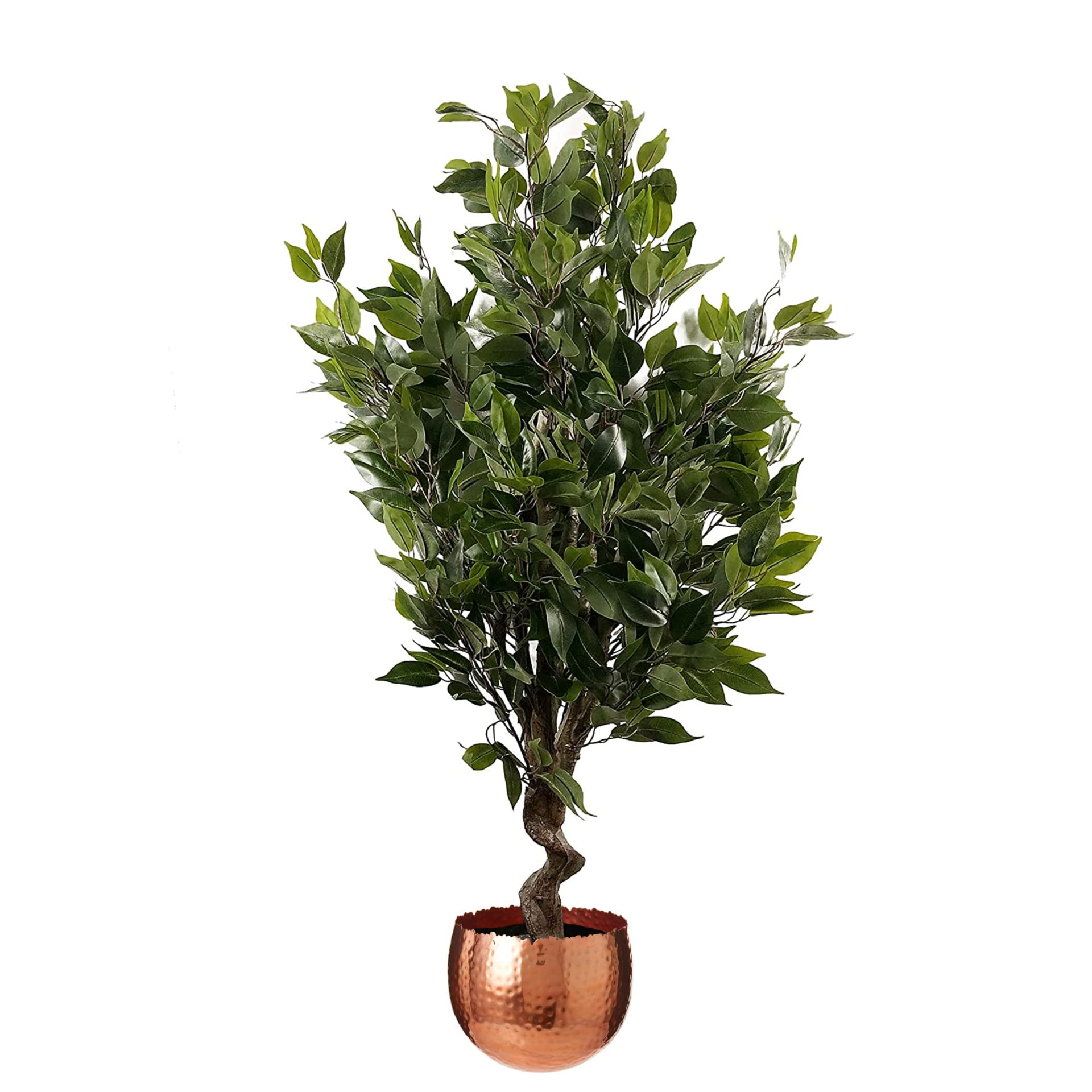 Leaf Realistic Artificial Ficus Tree with Planter, Mixed Materials, 110cm Evergreen Copper Curve