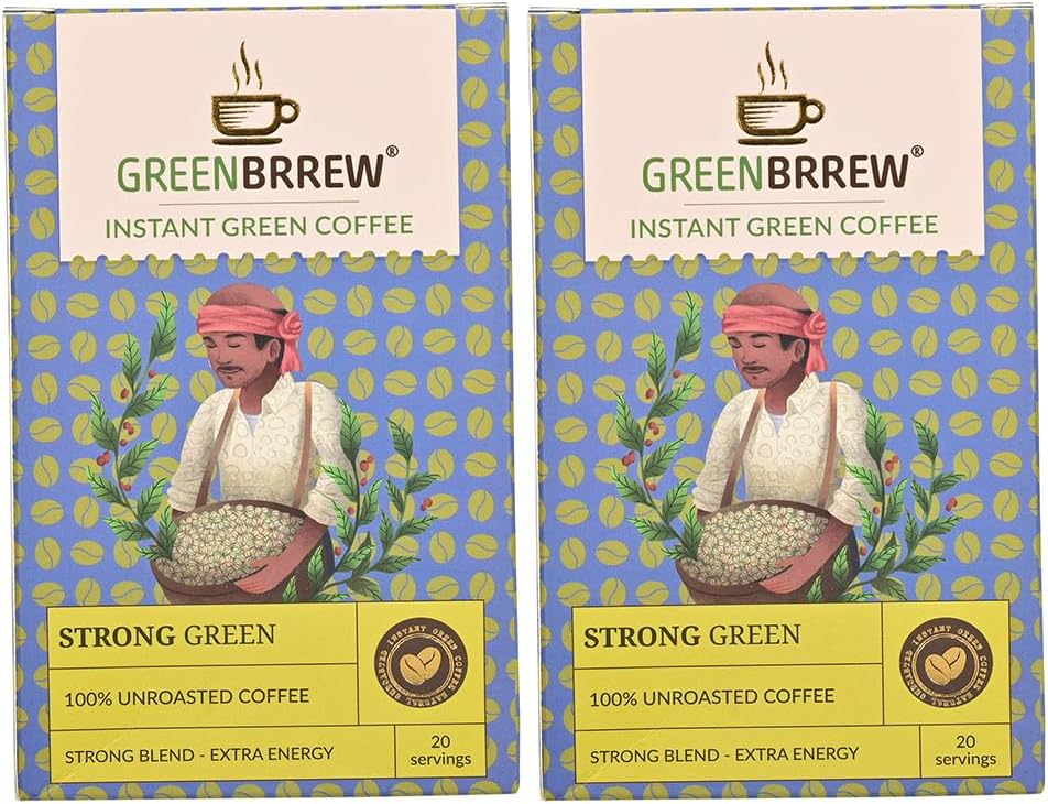 Strong Green | 100% Unroasted Coffee | Strong Blend | Extra Energy | 20 Servings | 60g (Pack Of 2)