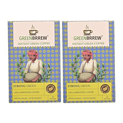 Greenbrrew Strong Green | 100% Unroasted Coffee | Strong Blend | Extra Energy | 20 Servings | 60g (Pack Of 2)