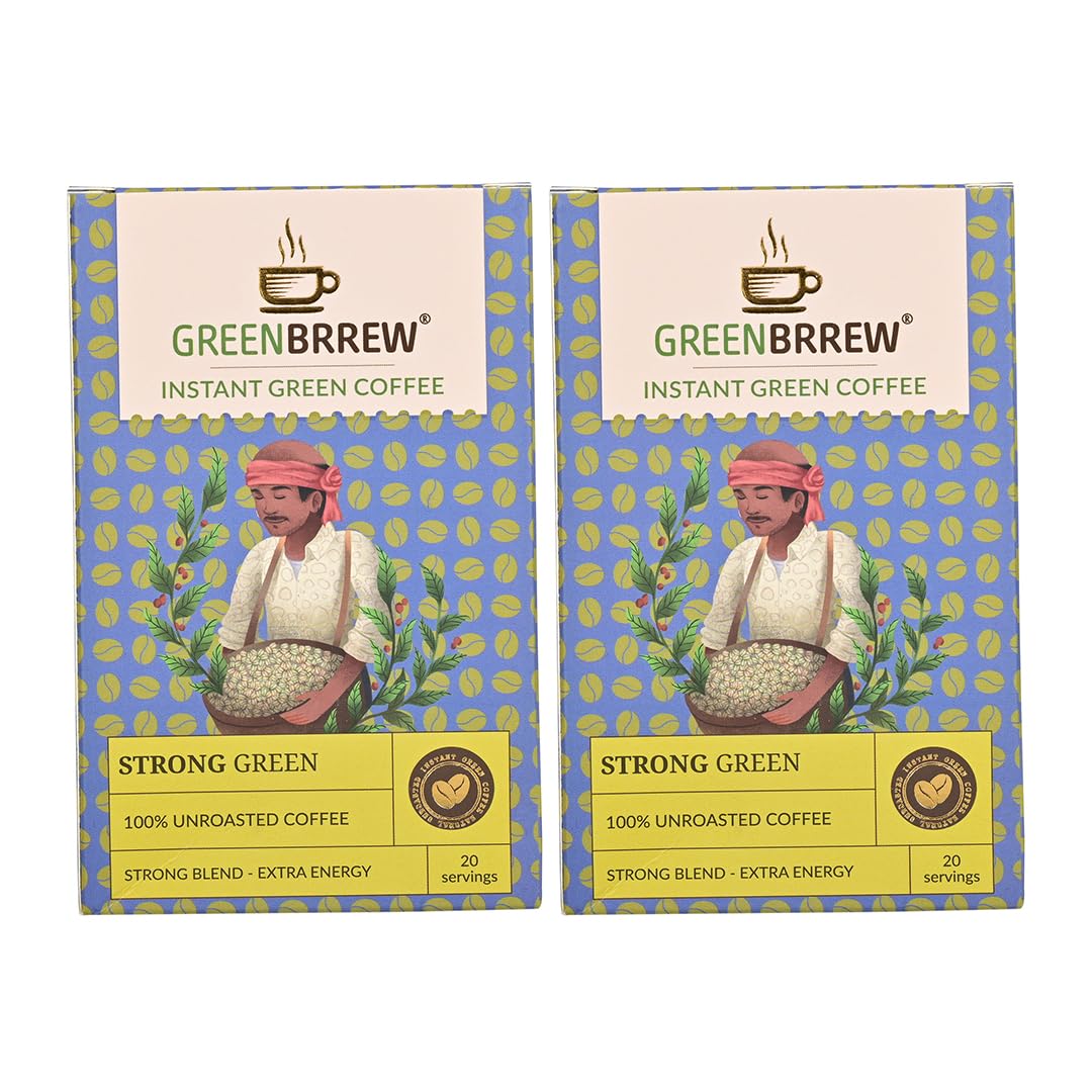 Greenbrrew Strong Green | 100% Unroasted Coffee | Strong Blend | Extra Energy | 20 Servings | 60g (Pack Of 2)