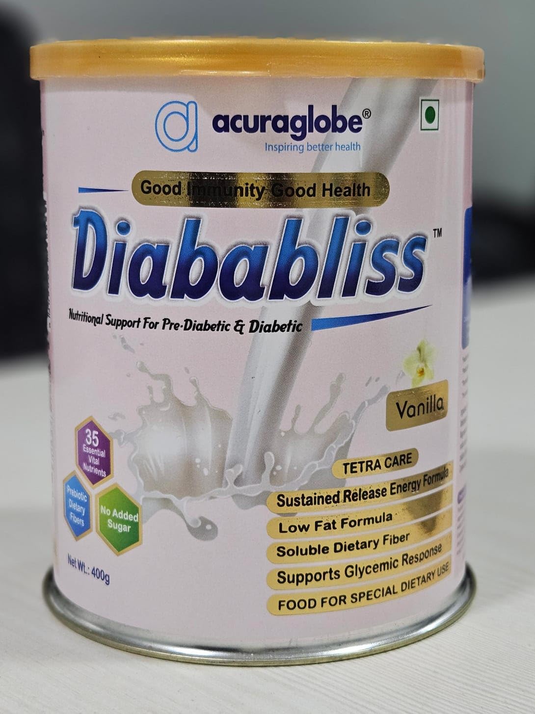 Acuraglobe Diababliss | Protein Powder Nutrition Health Drink Supplement for Pre-diabetes and Diabetes care | No added Sugar or Sucrose | Vanilla flavor- 400 gm