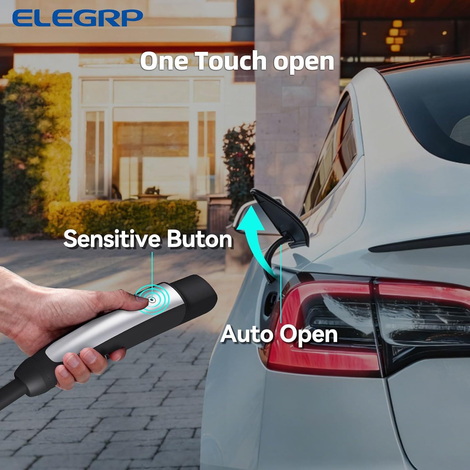 ELEGRP Tesla Level 2 EV Charger, 40A ETL Certified 9.6kW NACS Home & Wall Electric Car Charger with NEMA 14-50 Plug, PBE & LCR Tech, 25FT Cable for Tesla Model Y/3/X/S