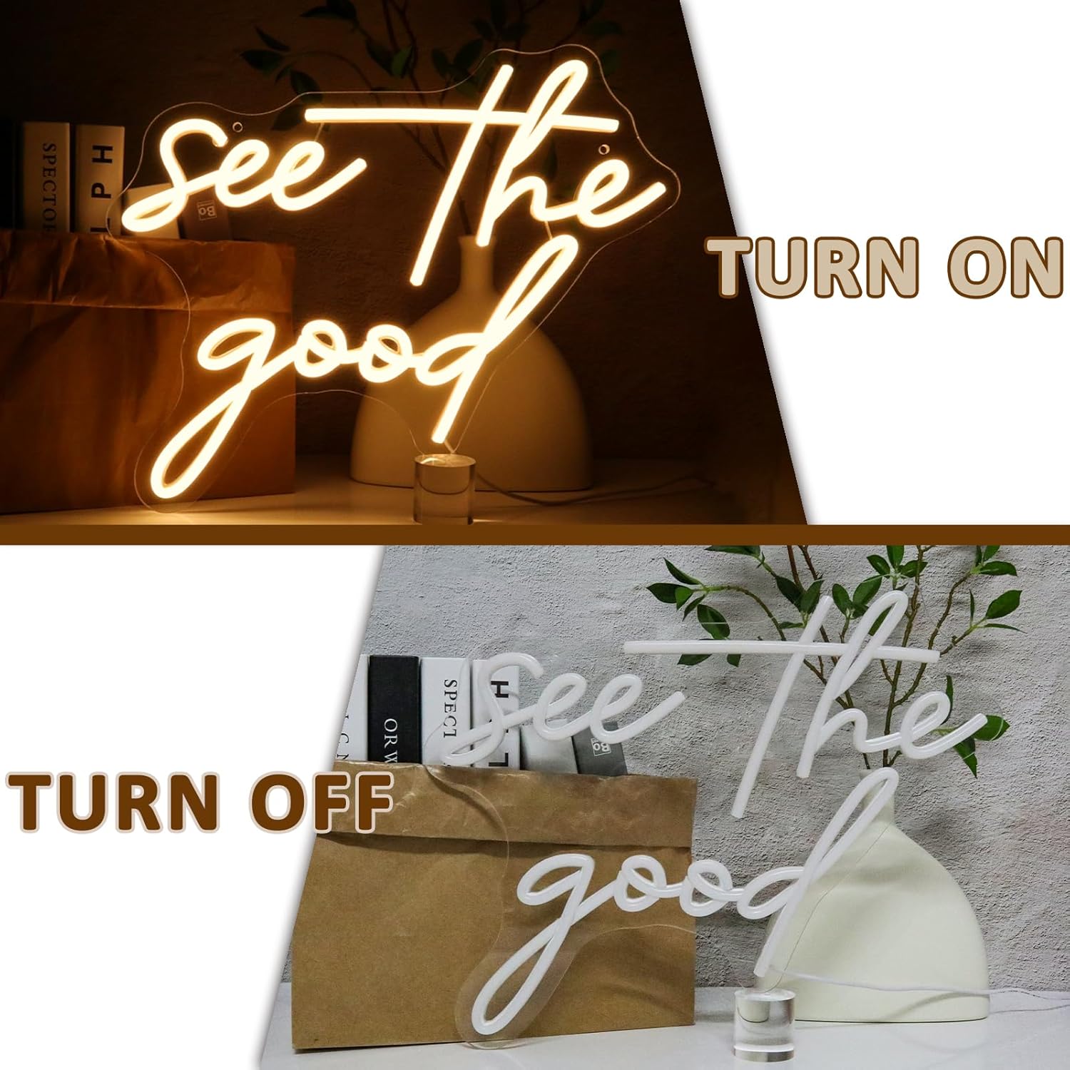 See The Good Neon Sign for Wall Decor, Warm White Led Signs for Room, USB Dimmable Neon Lights for Bedroom Home Living Room Party Cafe Business Pub Motivational Wall Art Birthday Gift