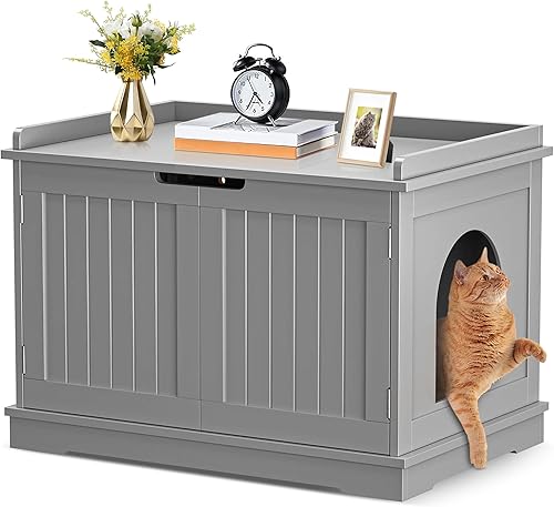 Miniatura 9 de Caja de arena para gatos, caja de arena oculta para gatos, caja de arena para muebles, mesa de casa para gatos, mesita de noche con almohadilla para