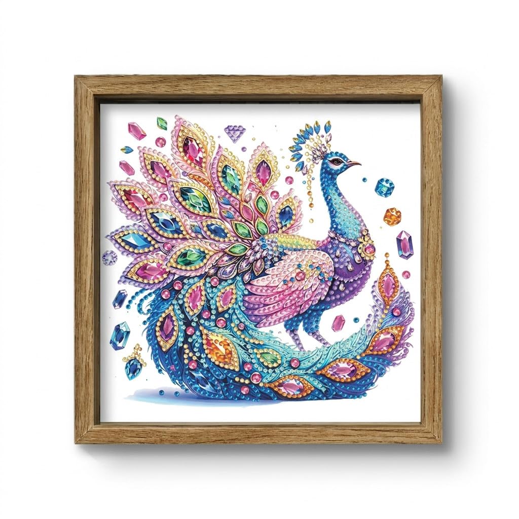 HASTHIP® DIY Acrylic Diamond Art Kit -Peacock 3D Framed - Clear Acrylic Canvas & Wooden Frame - Diamond Painting Kit for Home Decor-Patterned