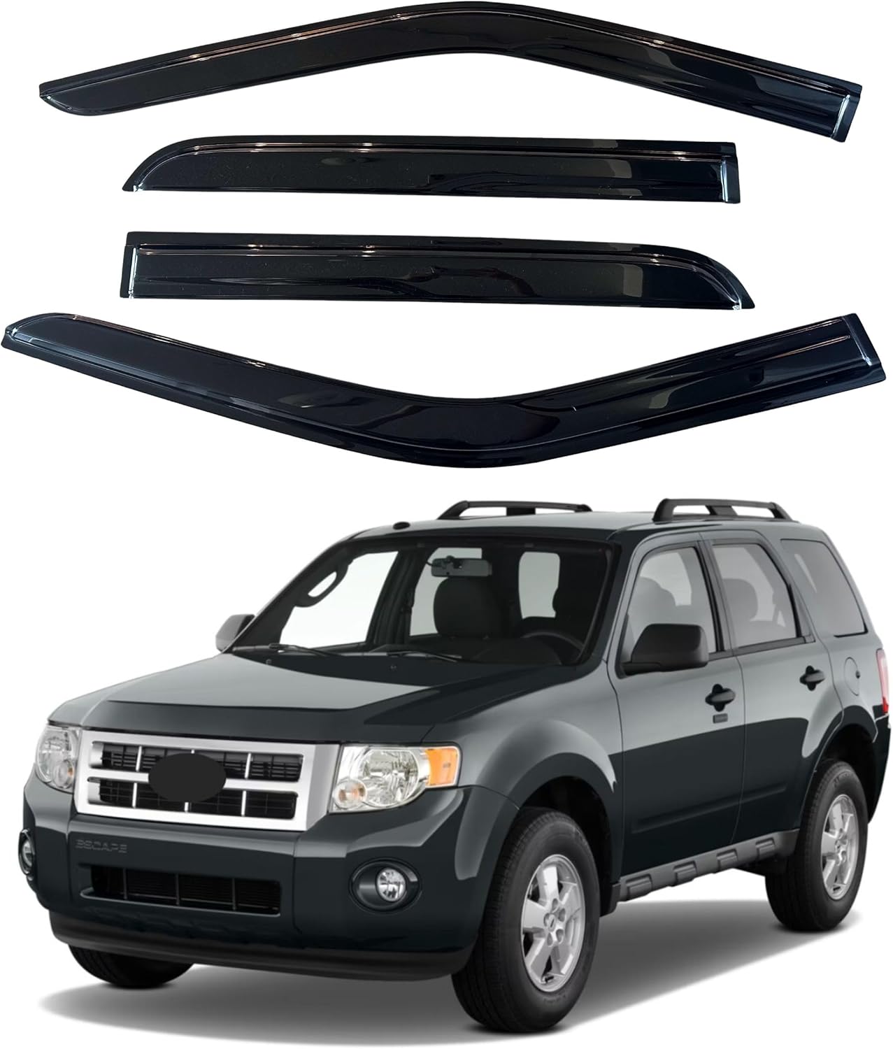 IG Window Visors Fit for 2001-2012 Ford Escape & 2005-2012 Ford Escape Hybrid, Out-Channel Rain Guards Vent Wind Deflectors 4PC, Car Accessories for 2008-2012 Mazda Tribute, 2005-2011 Mercury Mariner