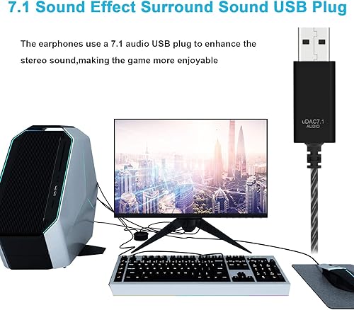 Miniatura 3 de Auriculares USB para computadora con micrófono para PC, auriculares USB internos con cancelación de ruido para laptop, auriculares con cable de 8.2