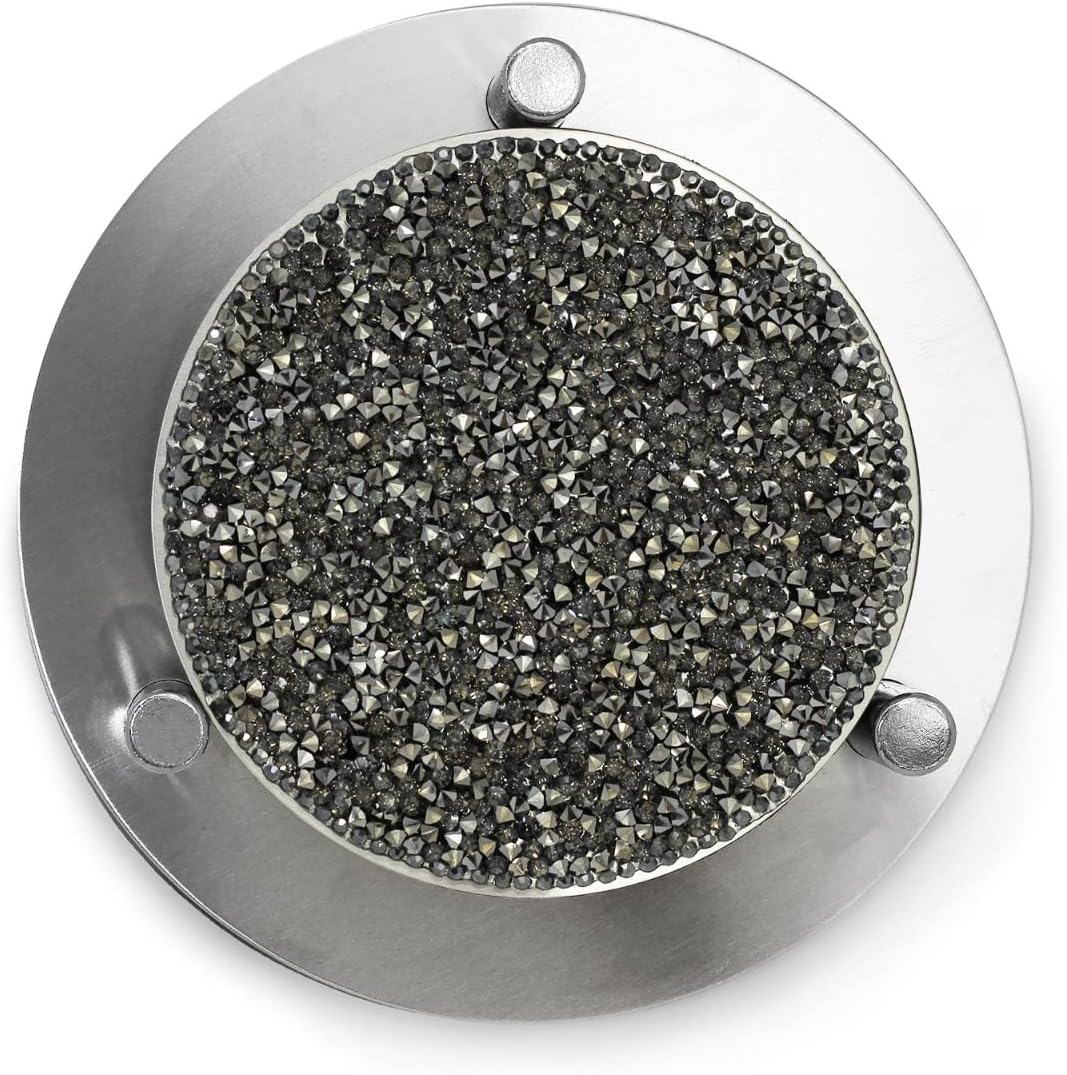 Luminous Coaster Set, Dazzling Rhinestones on Stainless Steel, Protective Backing, for Glamorous Coffee and Side Tables, Silver, 5', Set of 4 with Holder