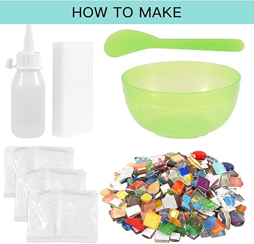 Miniatura 3 de PP OPOUNT Azulejos de mosaico irregulares de 17.64 oz con azulejos de mosaico de lechada blanca de 10.58 oz para manualidades, piezas de vidrieras